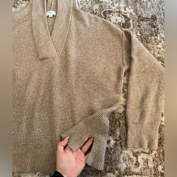 Aerie CozyUp Waffle Knit Hooded Sweater in Oatmeal - Size Medium - Picture 4 of 6